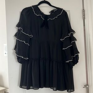 For Love and Lemons Black Mini Dress with Peter Pan Collar and Ruffles
